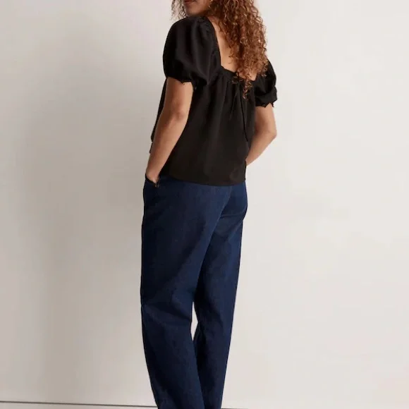 Madewell women’s seersucker bubble sleeve top in black size large - Picture 4 of 5